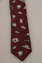 Dolce & Gabbana Maroon Hat Pattern 100% Silk Adjustable Accessory Tie - Maison Luxe