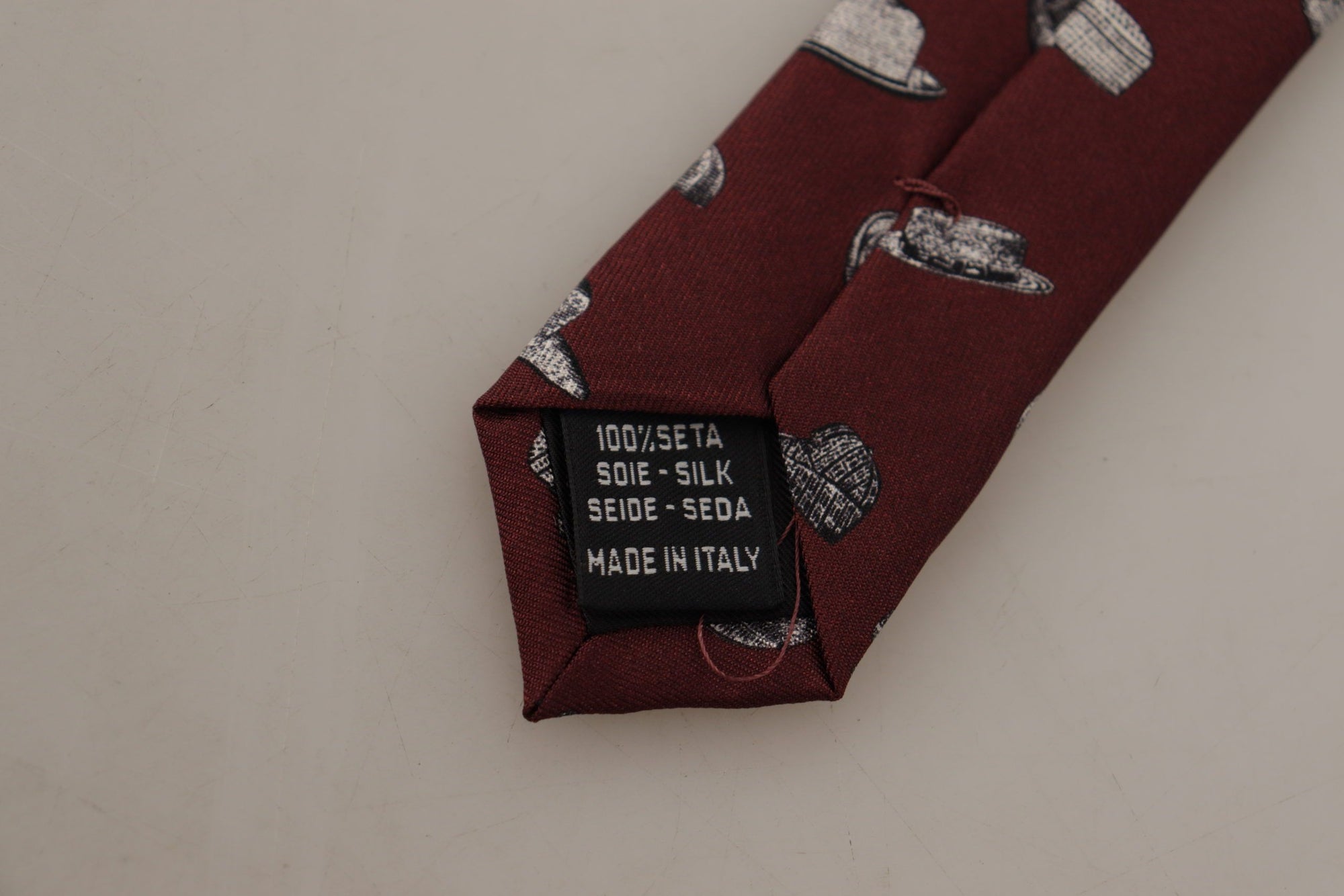 Dolce & Gabbana Maroon Hat Pattern 100% Silk Adjustable Accessory Tie - Maison Luxe