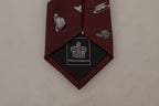 Dolce & Gabbana Maroon Hat Pattern 100% Silk Adjustable Accessory Tie - Maison Luxe