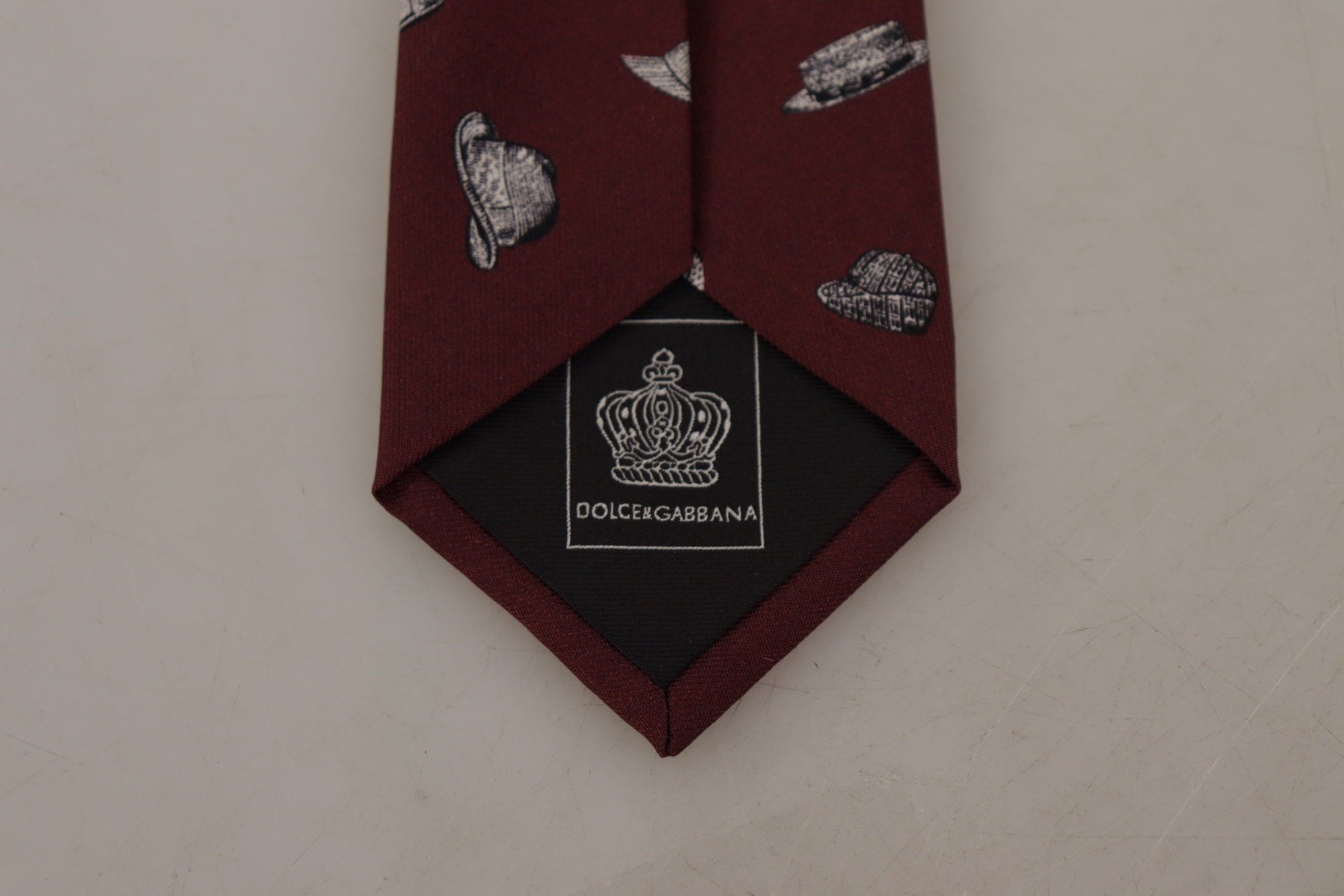Dolce & Gabbana Maroon Hat Pattern 100% Silk Adjustable Accessory Tie - Maison Luxe
