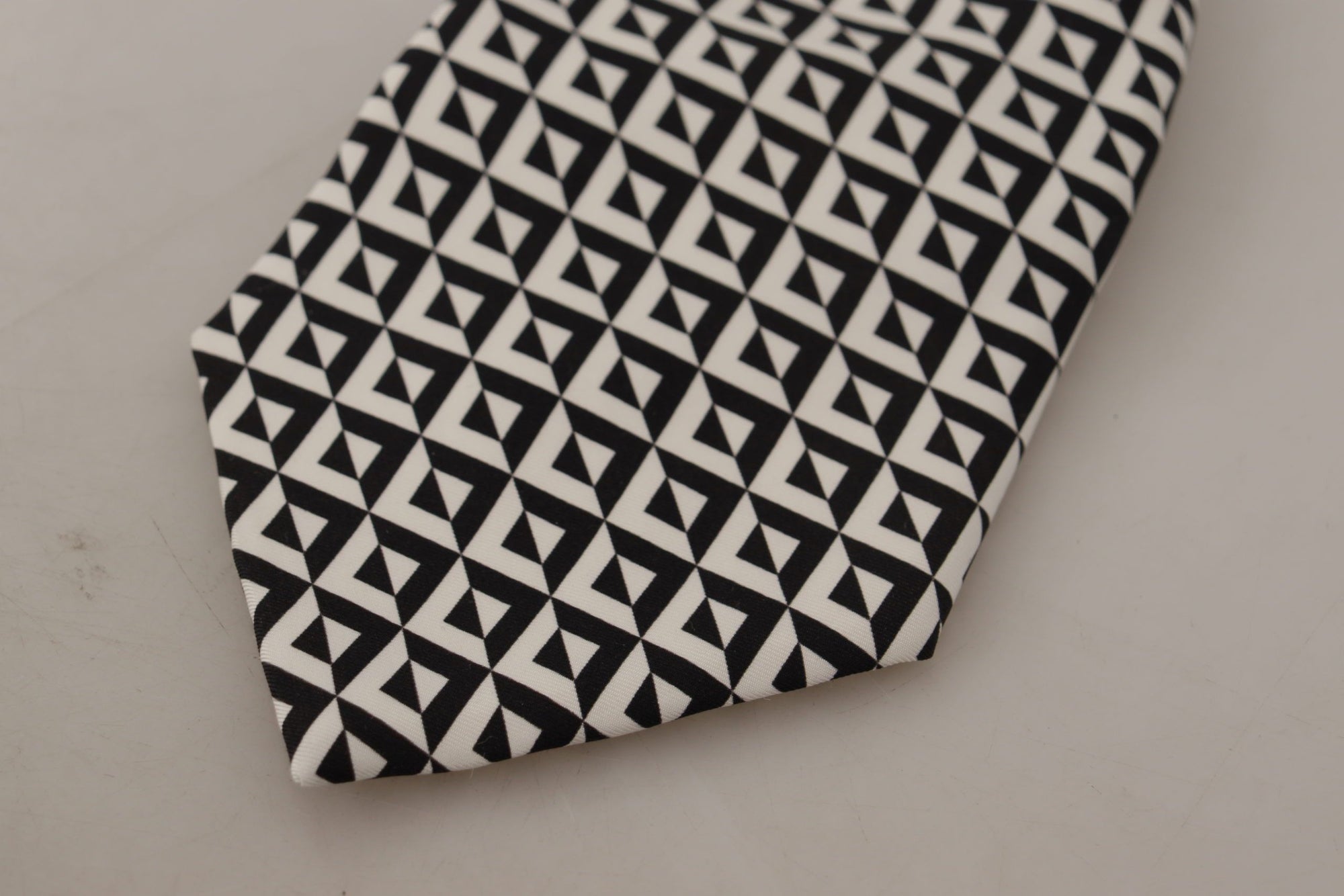 Dolce & Gabbana Black White Geometric 100% Silk Adjustable Accessory Tie - Maison Luxe