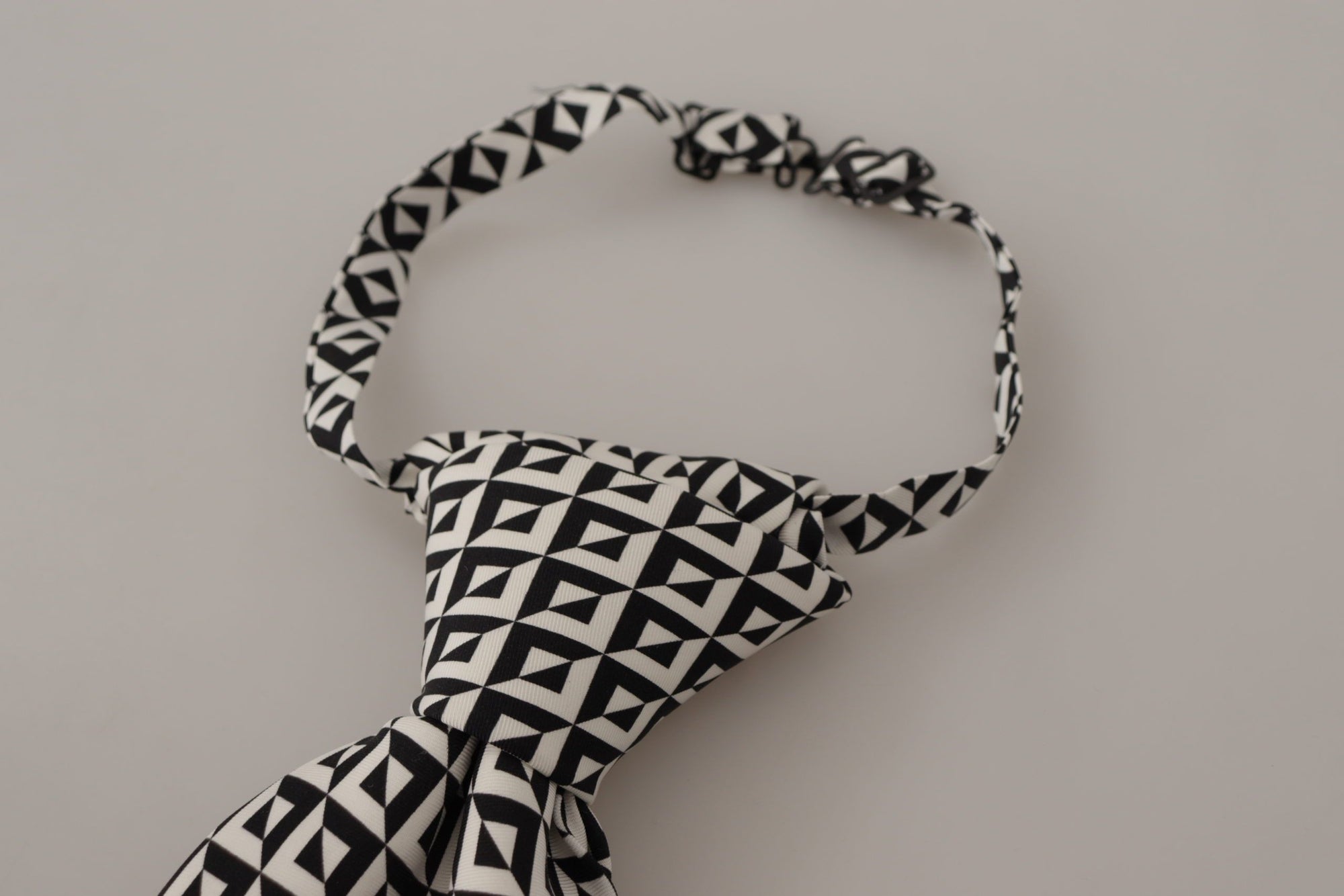 Dolce & Gabbana Black White Geometric 100% Silk Adjustable Accessory Tie - Maison Luxe