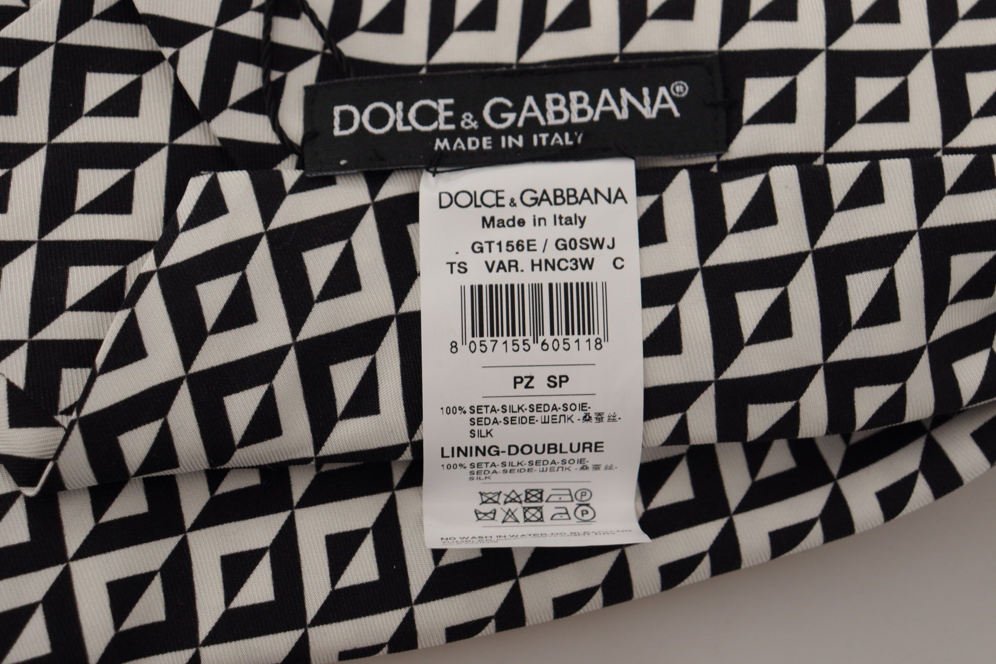 Dolce & Gabbana Black White Geometric 100% Silk Adjustable Accessory Tie - Maison Luxe