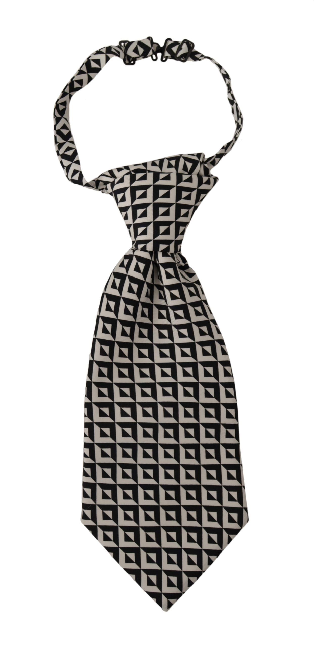 Dolce & Gabbana Black White Geometric 100% Silk Adjustable Accessory Tie - Maison Luxe
