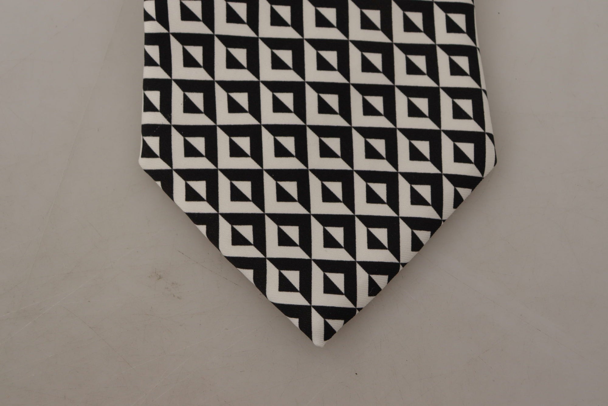 Dolce & Gabbana Black White Geometric 100% Silk Adjustable Accessory Tie - Maison Luxe