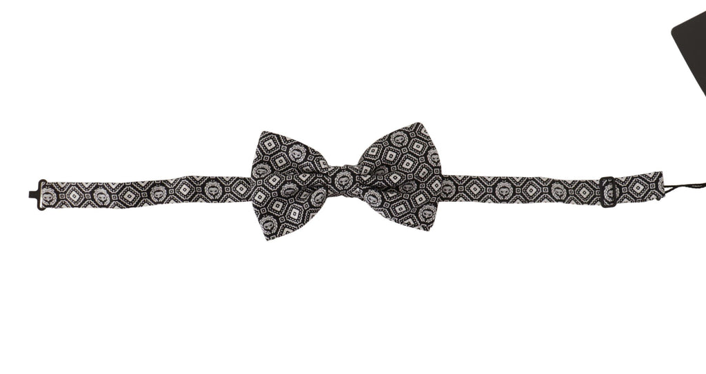 Dolce & Gabbana Black white 100% Silk Adjustable Neck Papillon Tie - Maison Luxe