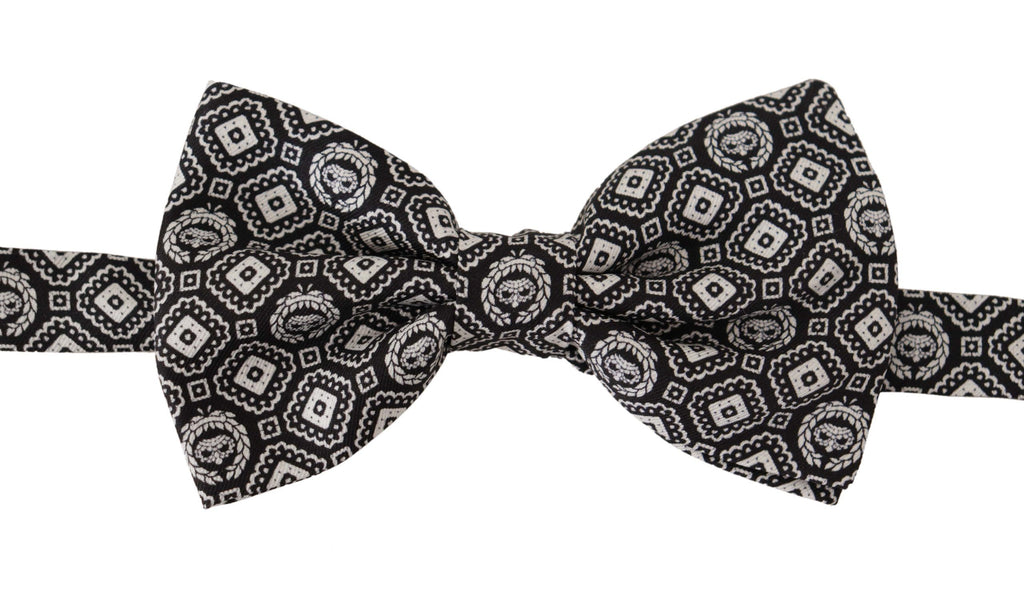 Dolce & Gabbana Black white 100% Silk Adjustable Neck Papillon Tie - Maison Luxe