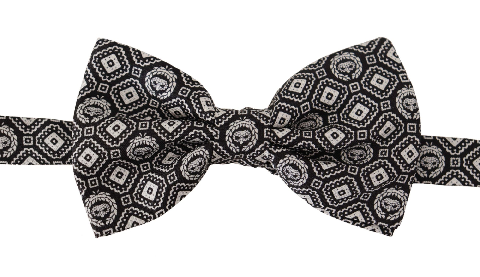 Dolce & Gabbana Black white 100% Silk Adjustable Neck Papillon Tie - Maison Luxe