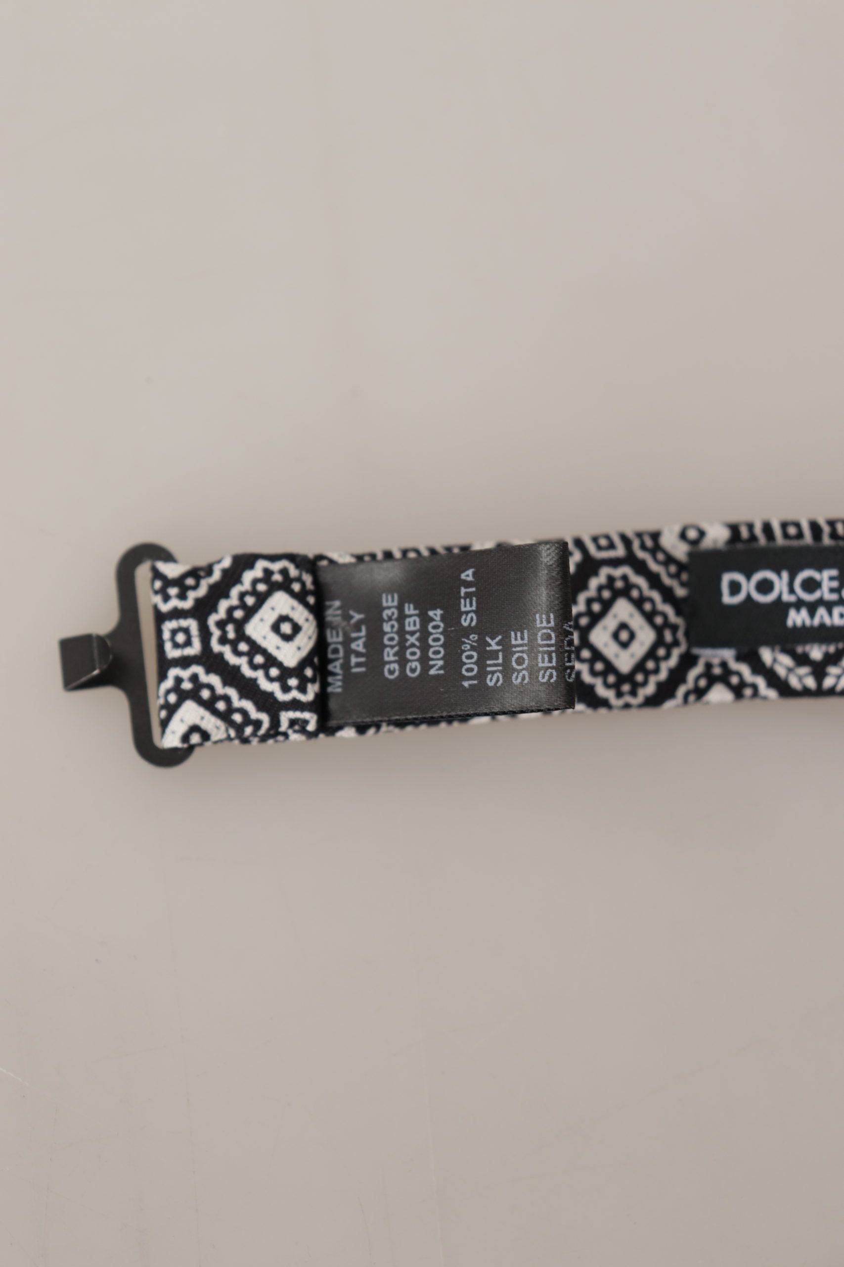 Dolce & Gabbana Black white 100% Silk Adjustable Neck Papillon Tie - Maison Luxe