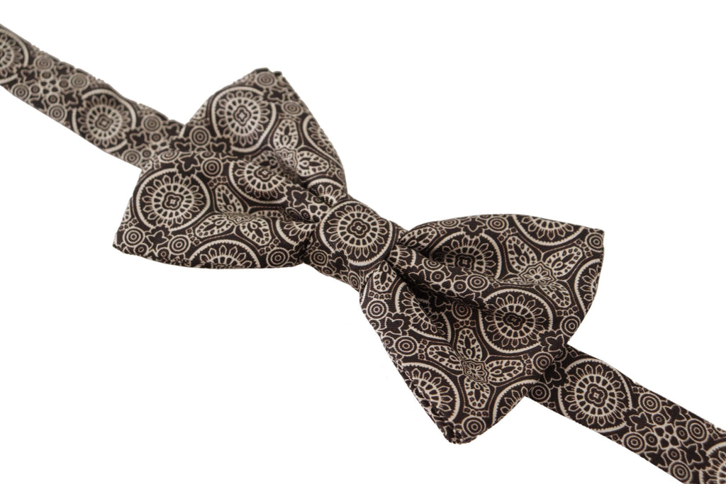 Dolce & Gabbana Black white 100% Silk Adjustable Neck Papillon Tie - Maison Luxe