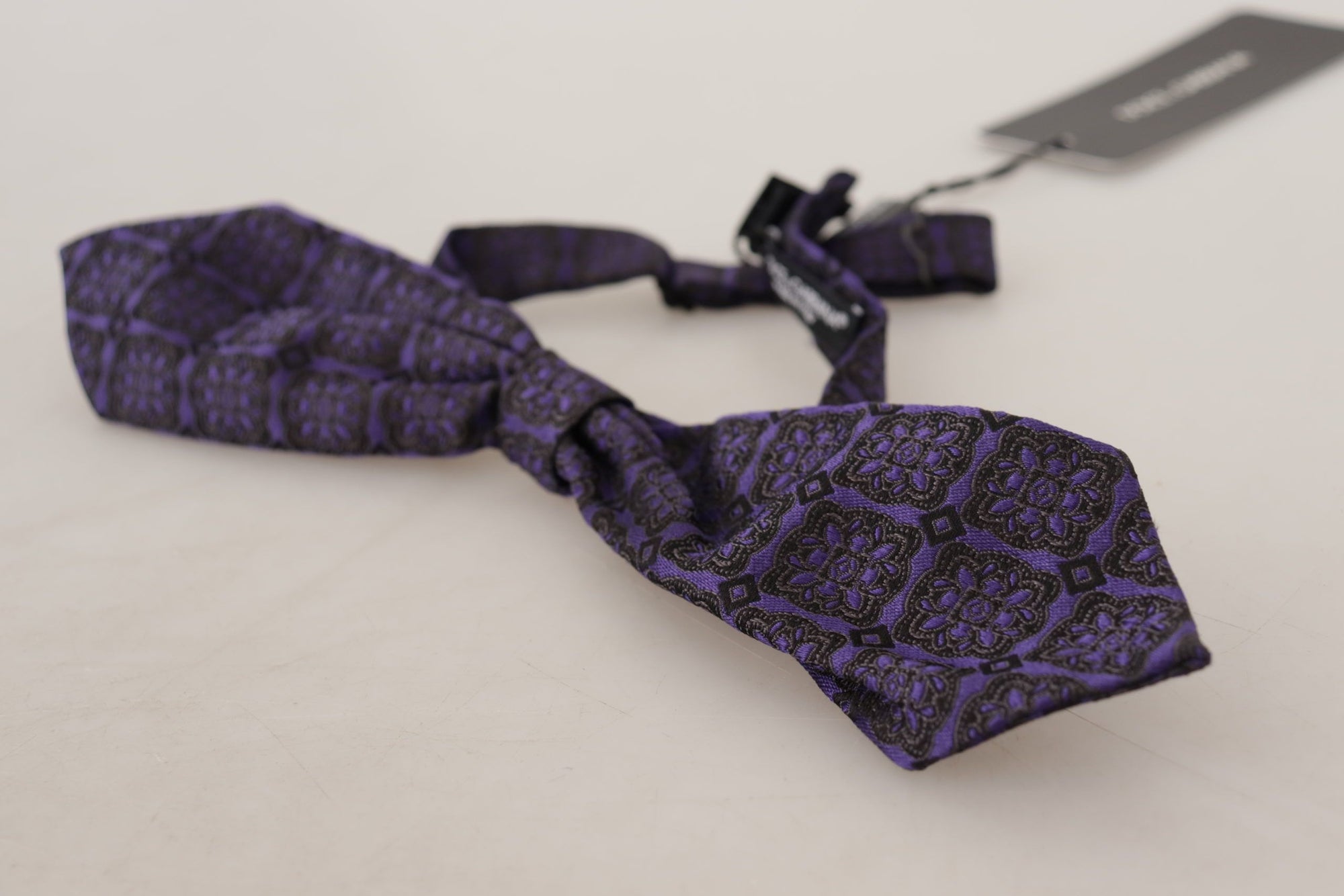 Dolce & Gabbana Blue Geometric Silk Adjustable Neck Papillon Tie - Maison Luxe