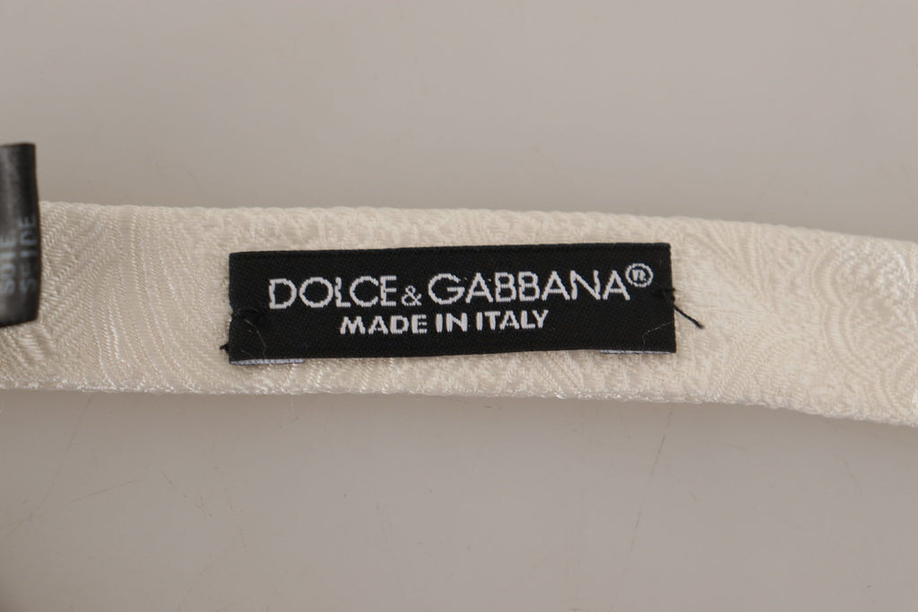 Dolce & Gabbana White 100% Silk Slim Adjustable Neck Papillon Tie - Maison Luxe