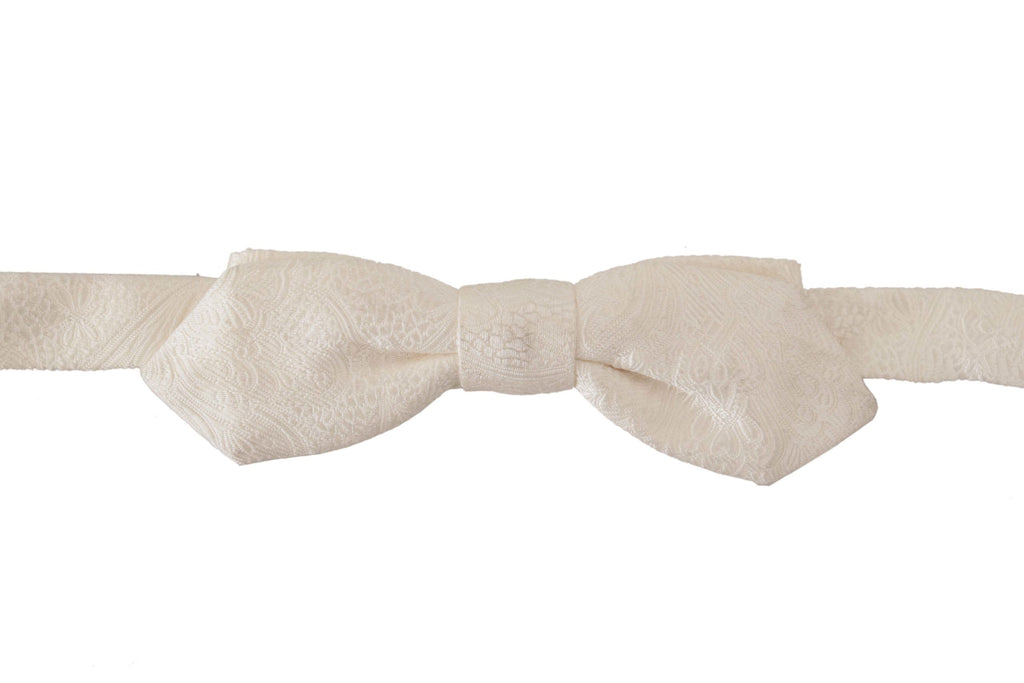 Dolce & Gabbana White 100% Silk Slim Adjustable Neck Papillon Tie - Maison Luxe