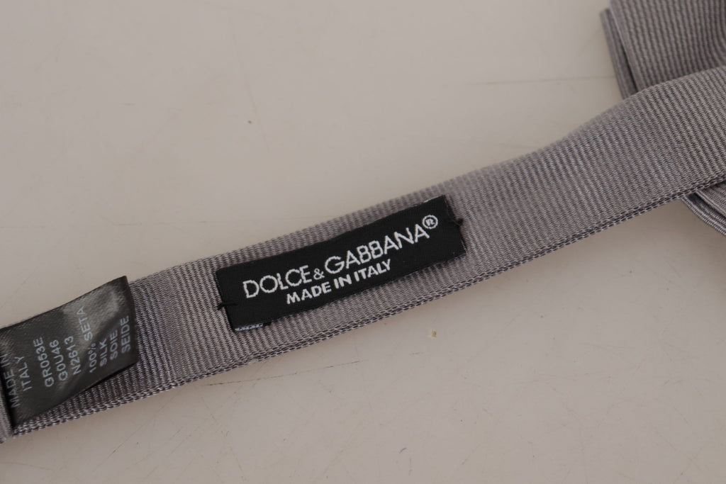 Dolce & Gabbana Gray 100% Silk Adjustable Neck Papillon Tie - Maison Luxe