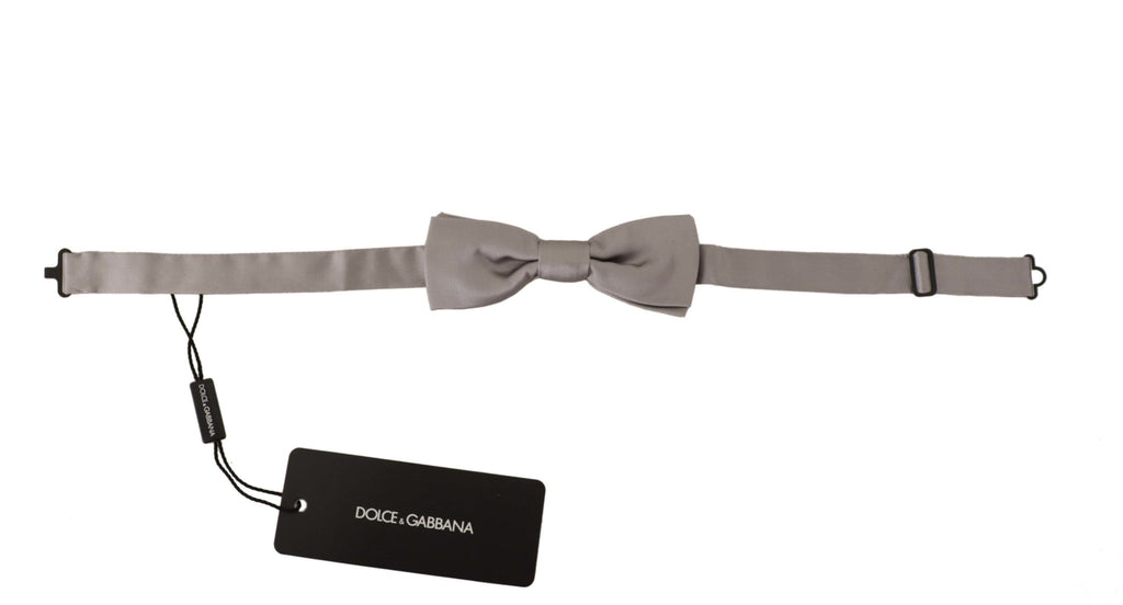Dolce & Gabbana Silver 100% Silk Slim Adjustable Neck Papillon Tie - Maison Luxe