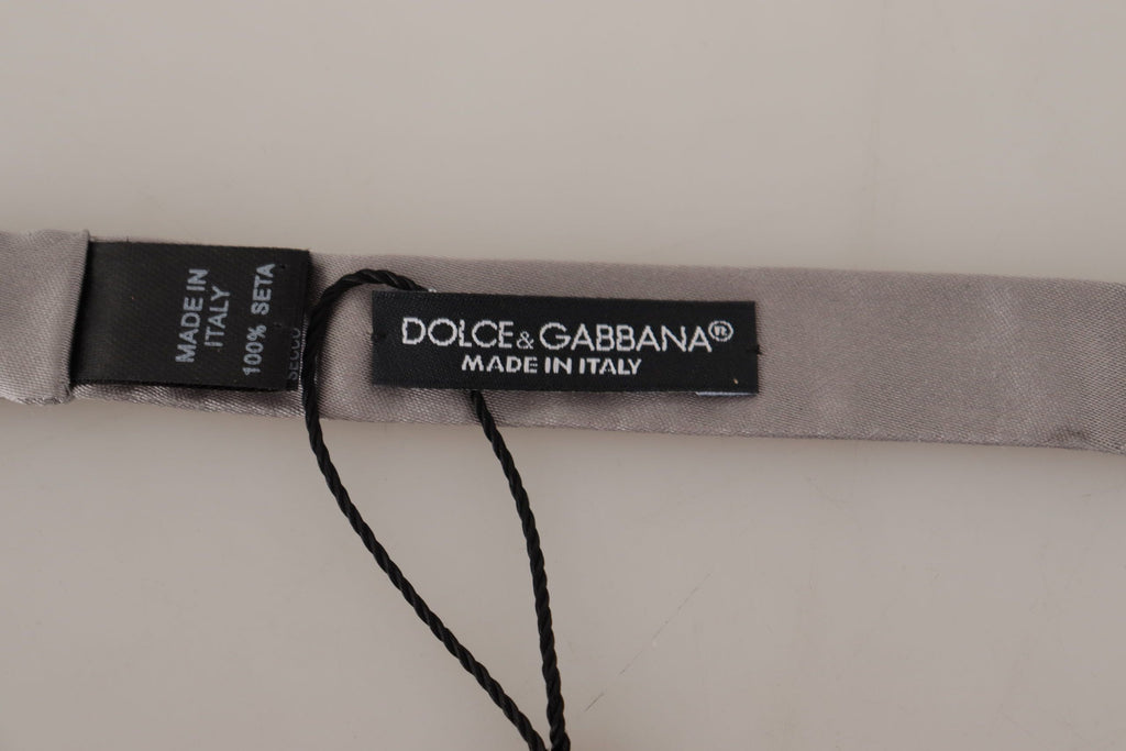 Dolce & Gabbana Silver 100% Silk Slim Adjustable Neck Papillon Tie - Maison Luxe