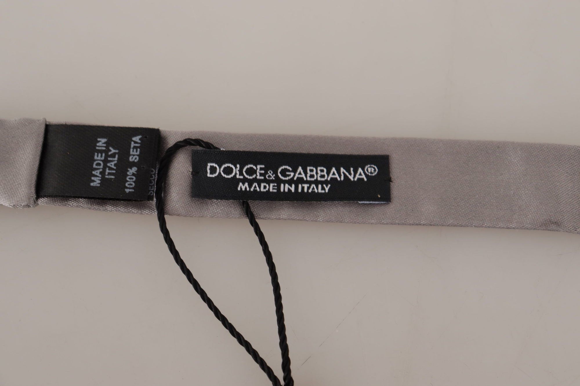 Dolce & Gabbana Silver 100% Silk Slim Adjustable Neck Papillon Tie - Maison Luxe