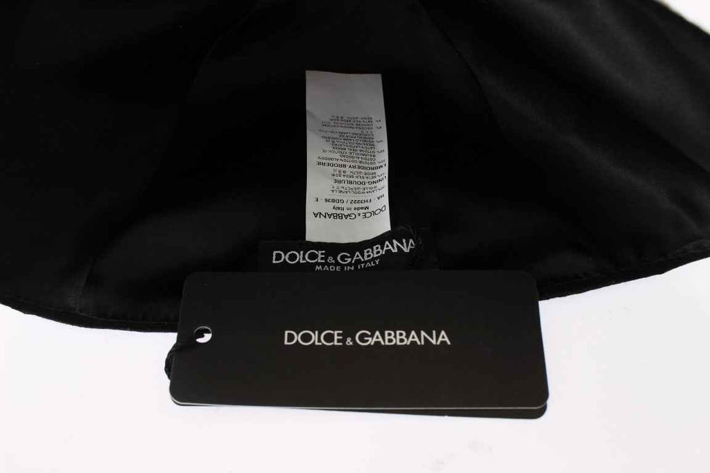 Dolce & Gabbana Black Wool White Floral Gold Leaf Hat