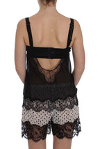 Dolce & Gabbana Black Silk Floral Lace Lingerie Top