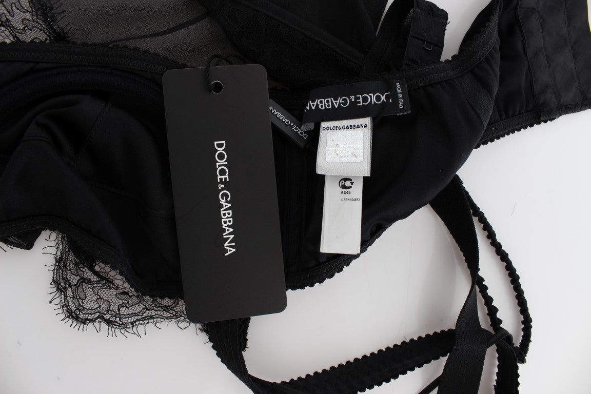 Dolce & Gabbana Black Silk Floral Lace Lingerie Top