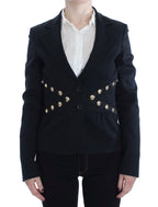 Exte Black Cotton Stretch Gold Studded Blazer Jacket