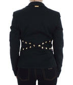 Exte Black Cotton Stretch Gold Studded Blazer Jacket