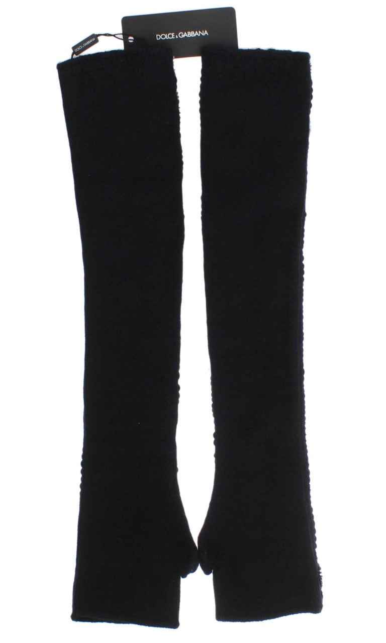 Dolce & Gabbana Black Cashmere Sequined Finger Less Gloves