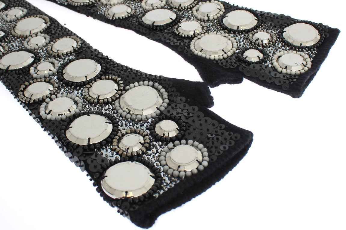 Dolce & Gabbana Black Cashmere Sequined Finger Less Gloves
