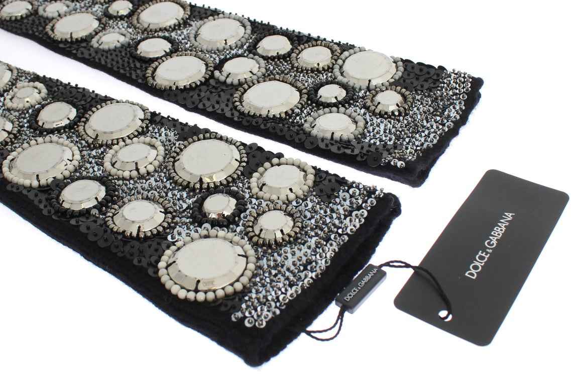 Dolce & Gabbana Black Cashmere Sequined Finger Less Gloves