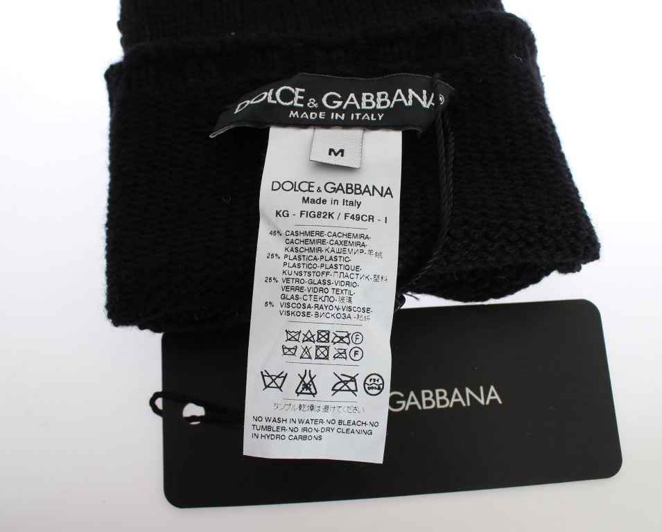 Dolce & Gabbana Black Cashmere Sequined Finger Less Gloves