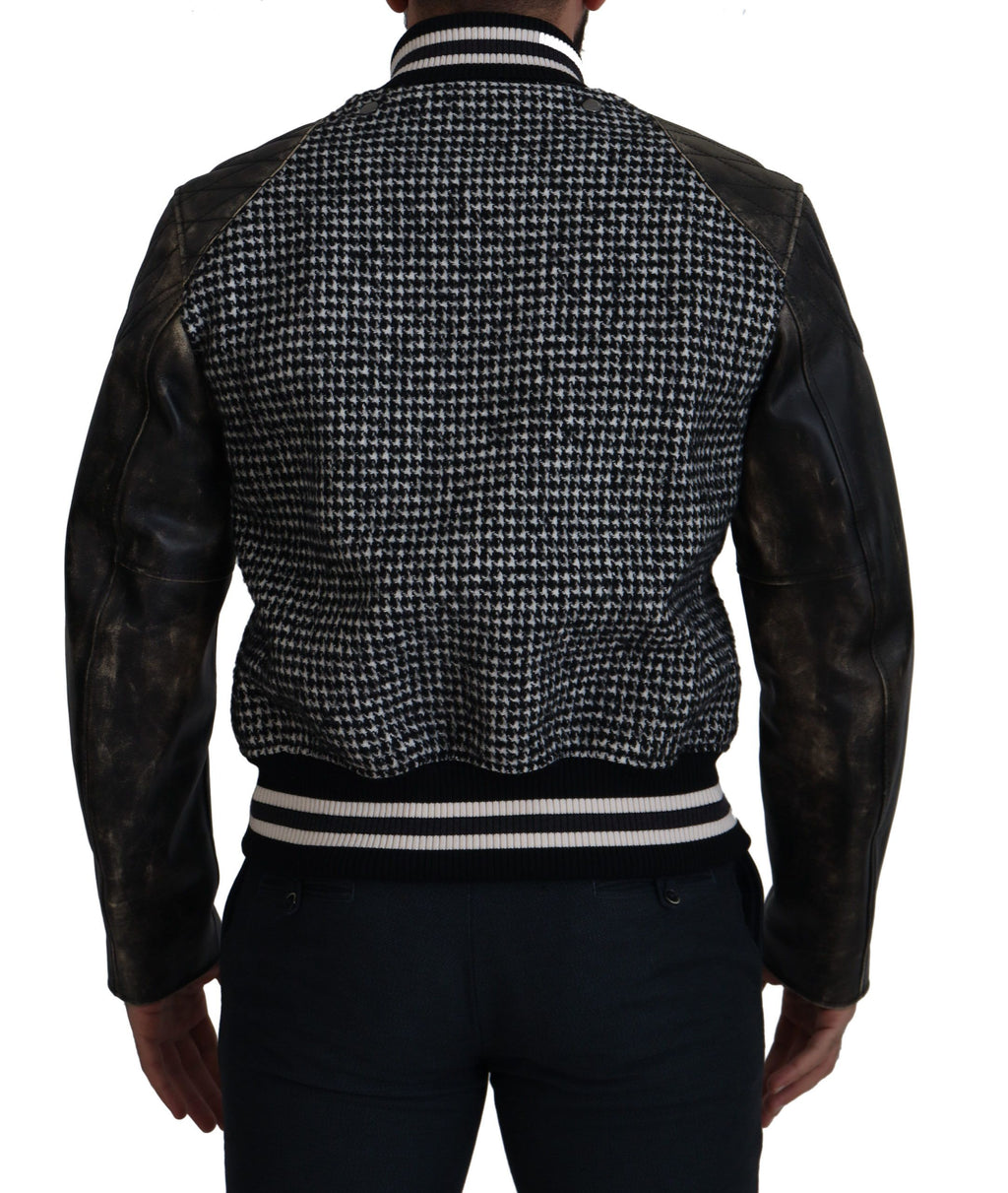 Dolce & Gabbana Black Houndstooth Polyester Bomber Jacket