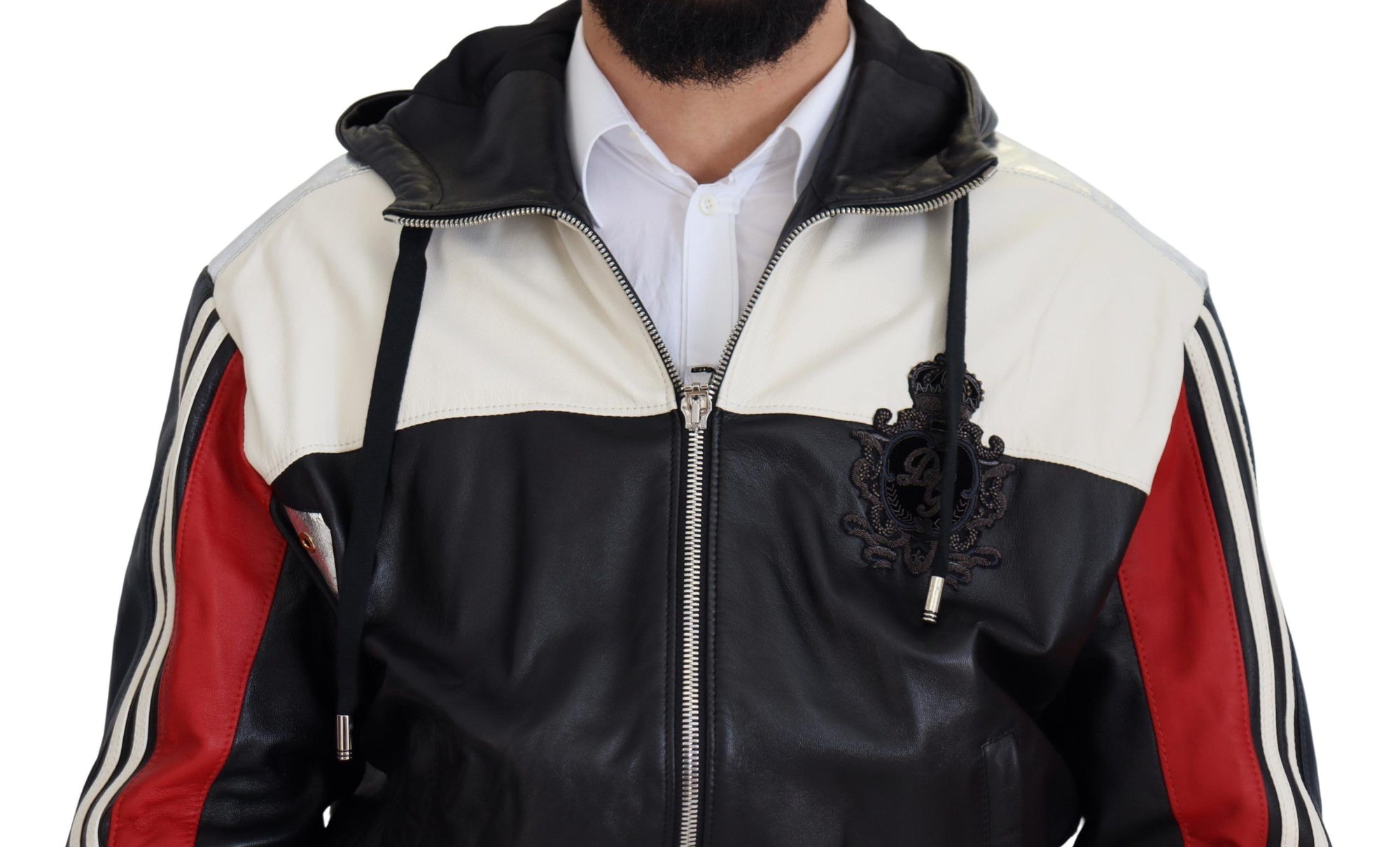 Dolce & Gabbana Black Leather Hooded Blouson Coat Jacket
