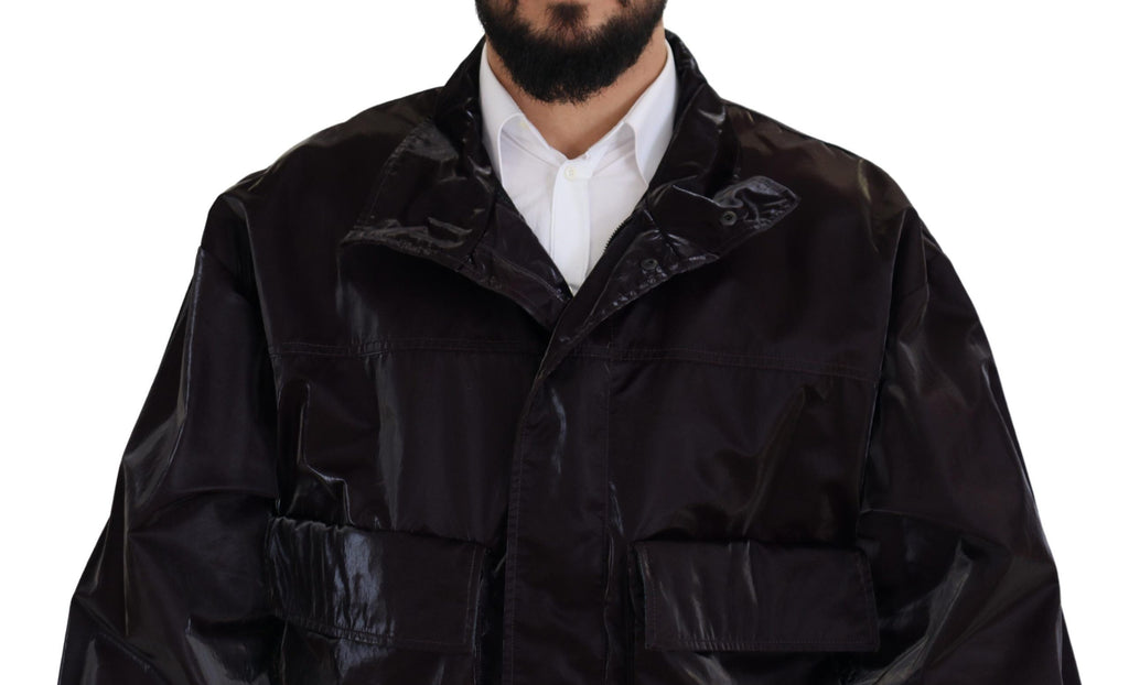 Dolce & Gabbana Bordeaux Nylon Collared Men Coat Jacket