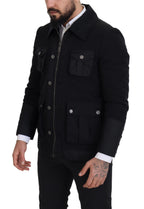 Dolce & Gabbana Black Wool Collared Full Zip Jacket