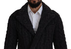 Dolce & Gabbana Black Wool Knit Double Breasted Coat Jacket