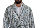 Dolce & Gabbana Blue Floral Cotton Robe Coat Jacket