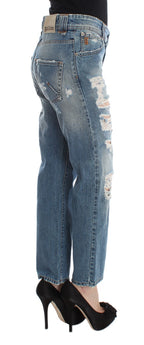John Galliano Blue Wash Cotton Boyfriend Fit Cropped Jeans