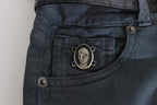 John Galliano Blue Cotton Blend Slim Fit High Waist Jeans