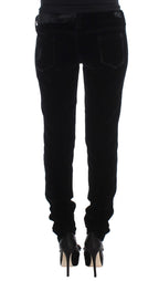 Ermanno Scervino Black Viscose Blend Velvet Slim Fit Pants