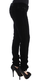 Ermanno Scervino Black Viscose Blend Velvet Slim Fit Pants