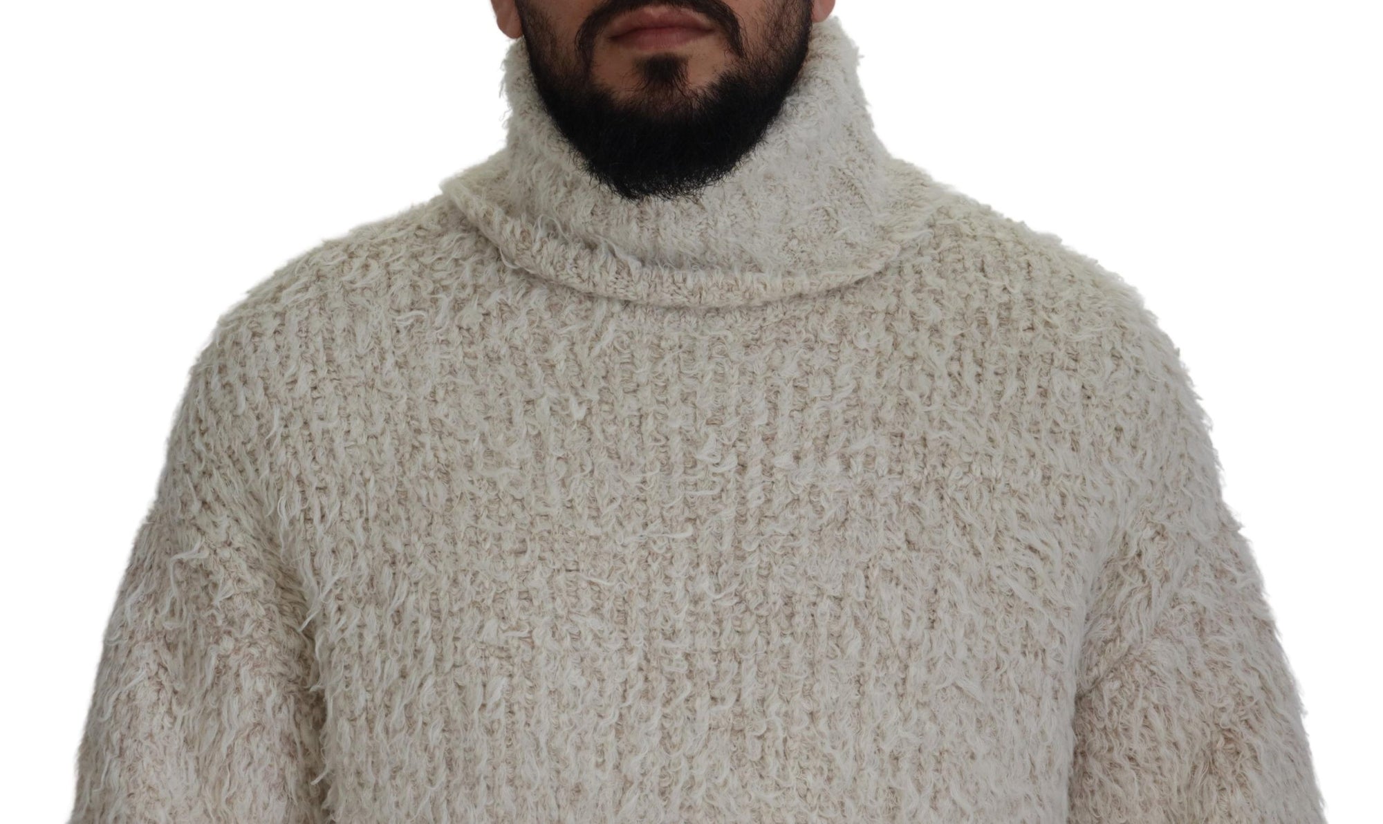 Dolce & Gabbana Cream Wool Knit Turtleneck Pullover Sweater