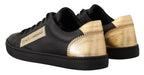 Dolce & Gabbana Black Gold Leather Low Top Sneakers Womens Shoes
