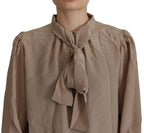 Dolce & Gabbana Brown Waistband Sleeves Ascot Collar Top Blouse