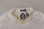Dolce & Gabbana White Necklace Embellished Neckline T-shirt Top
