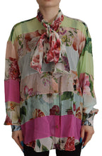 Dolce & Gabbana Multicolor  Floral Patchwork Design Ascot Collar Top Blouse