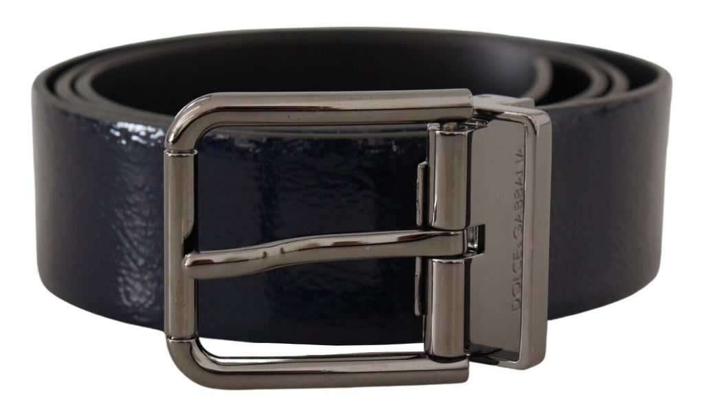 Dolce & Gabbana Blue Patent Leather Vernice Silver Logo Buckle Belt - Maison Luxe