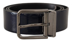 Dolce & Gabbana Blue Patent Leather Vernice Silver Logo Buckle Belt - Maison Luxe