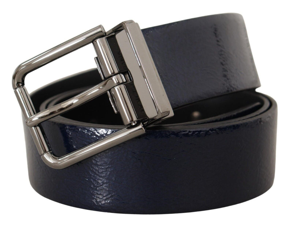 Dolce & Gabbana Blue Patent Leather Vernice Silver Logo Buckle Belt - Maison Luxe
