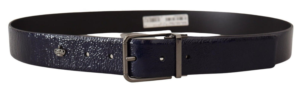 Dolce & Gabbana Blue Patent Leather Vernice Silver Logo Buckle Belt - Maison Luxe