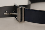 Dolce & Gabbana Blue Patent Leather Vernice Silver Logo Buckle Belt - Maison Luxe